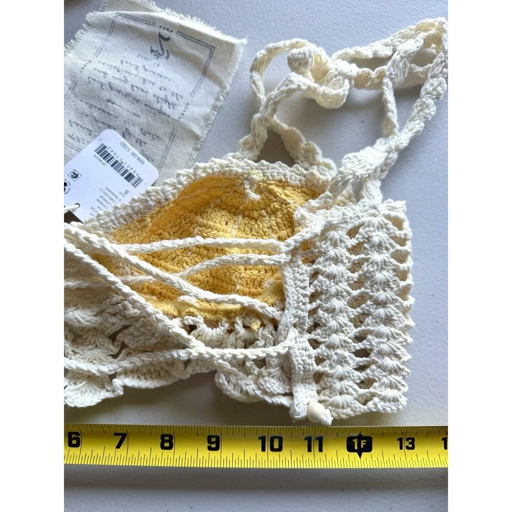 Free People Intimately Sweet On You Crochet Bra Top Ivory Yellow Lace Up S NWT